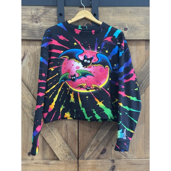 Lisa Frank Sweatshirt Womens Sz M Lisa Freak Full Moon Tie Dye Crewneck Cropped - Picture 2 of 7
